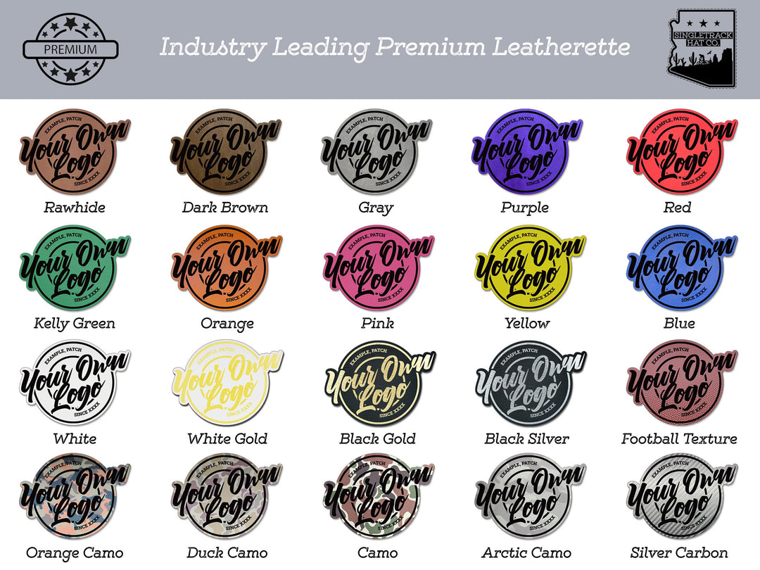 leatherette colors available, singletrack hat co, rawhide, red, blue, green, gold, black, sun hat, straw hat, customized, personalized
