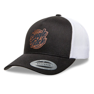 YP Trucker Hat with Your Logo Custom Leatherette Patch - Black White
