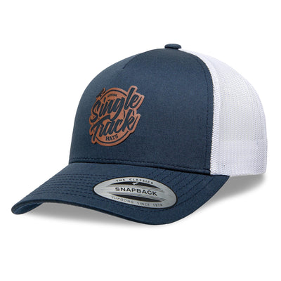 YP Snapback Cap with Your Custom Leatherette Branded Patch - Navy White