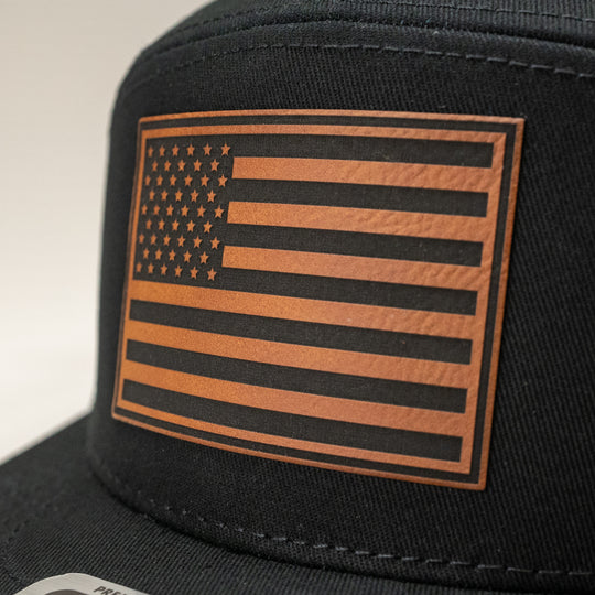 USA flag leather patch hat baseball cap black tan rawhide patriotic veteran military headwear Christmas fathers gift