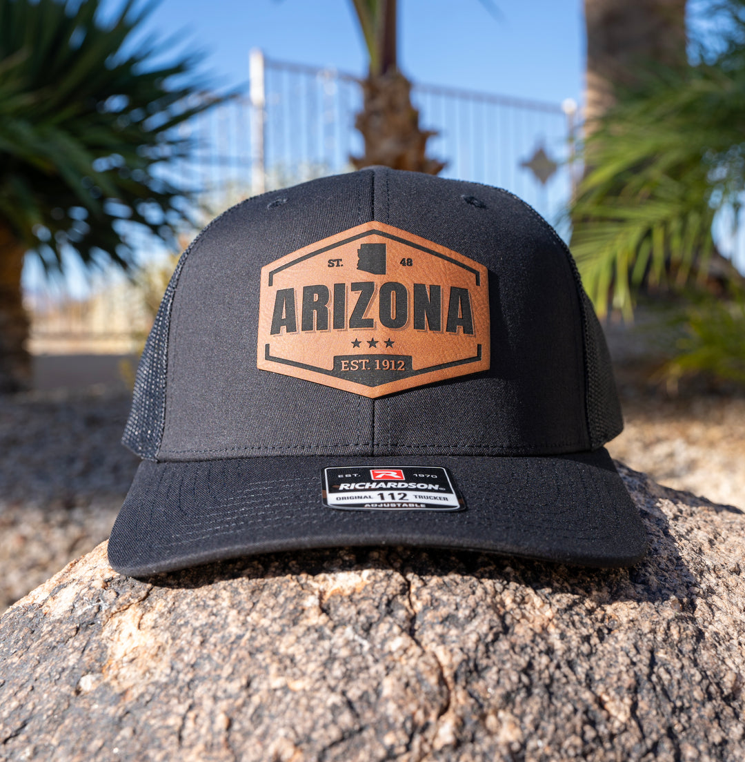 Arizona state hat leather patch cap for men gift ideas black hats 50 states patriotic Arizona AZ Richardson 112