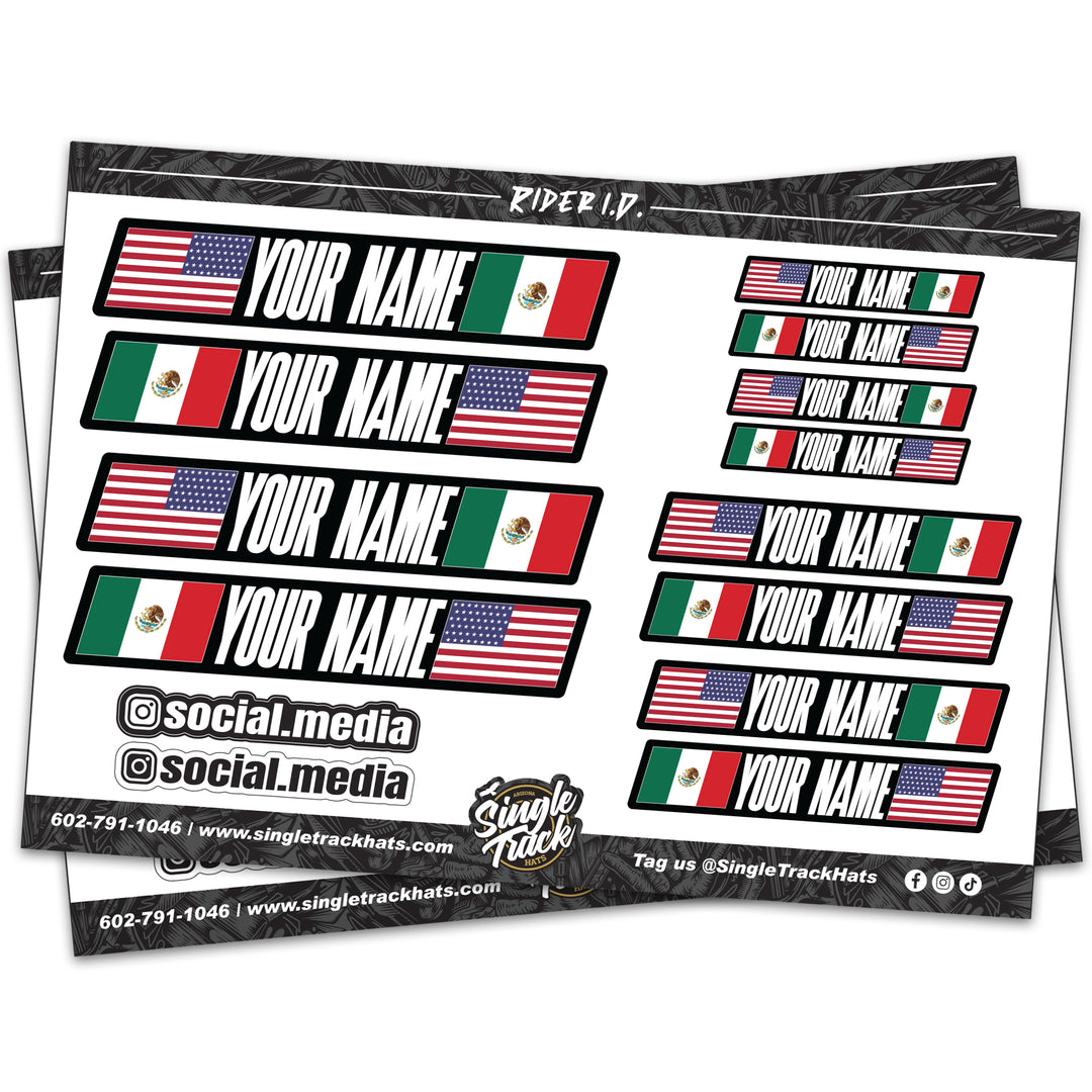 Rider Name Flag Sticker Sheet Personalized Decals Bikers Mountain Bike MTB USA Helmet Frame Cars Custom Country Stickers