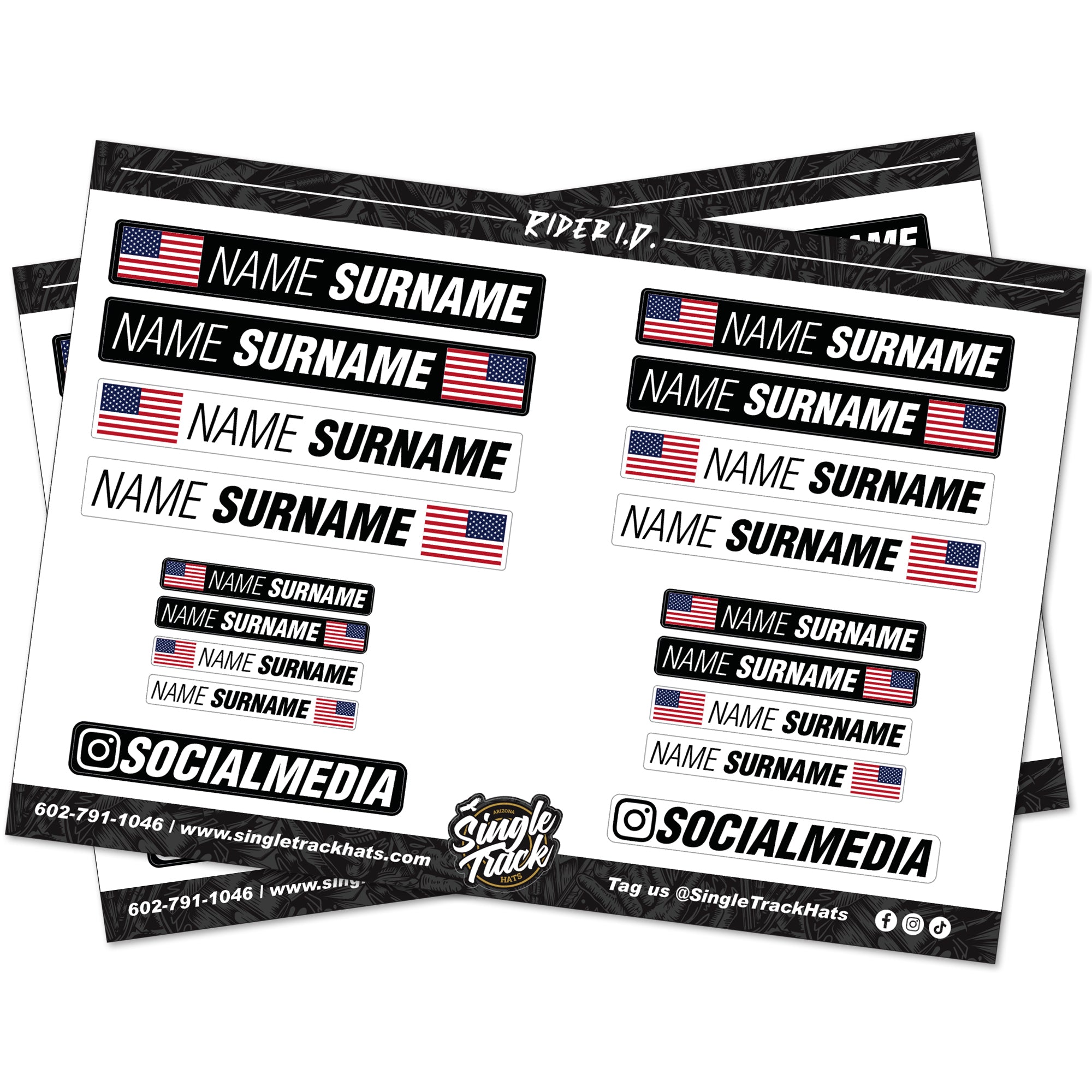 Name Flag Sticker Sheet Personalized Decals Bikers Mountain Bike MTB USA Helmet Frame Cars Custom Country Stickers Vinyl