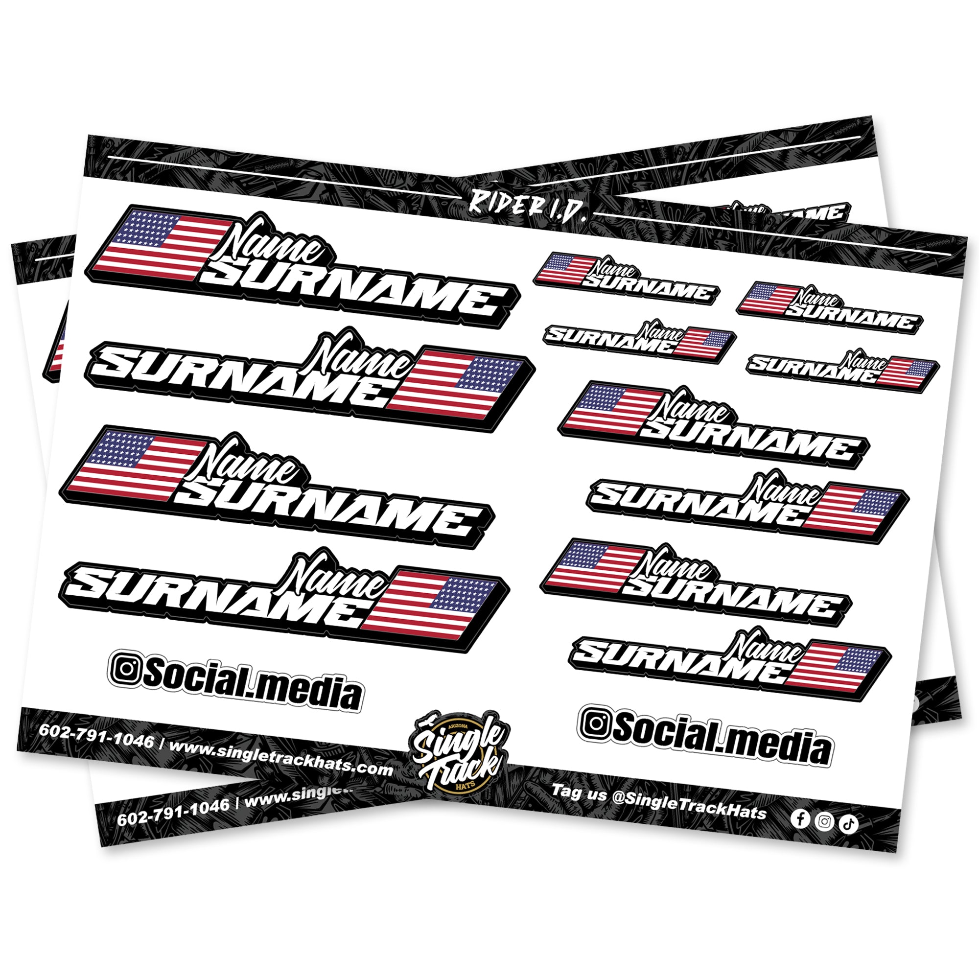 Rider Name Flag Sticker Sheet Personalized Decals Bikers Mountain Bike MTB USA Helmet Frame Cars Custom Country Stickers