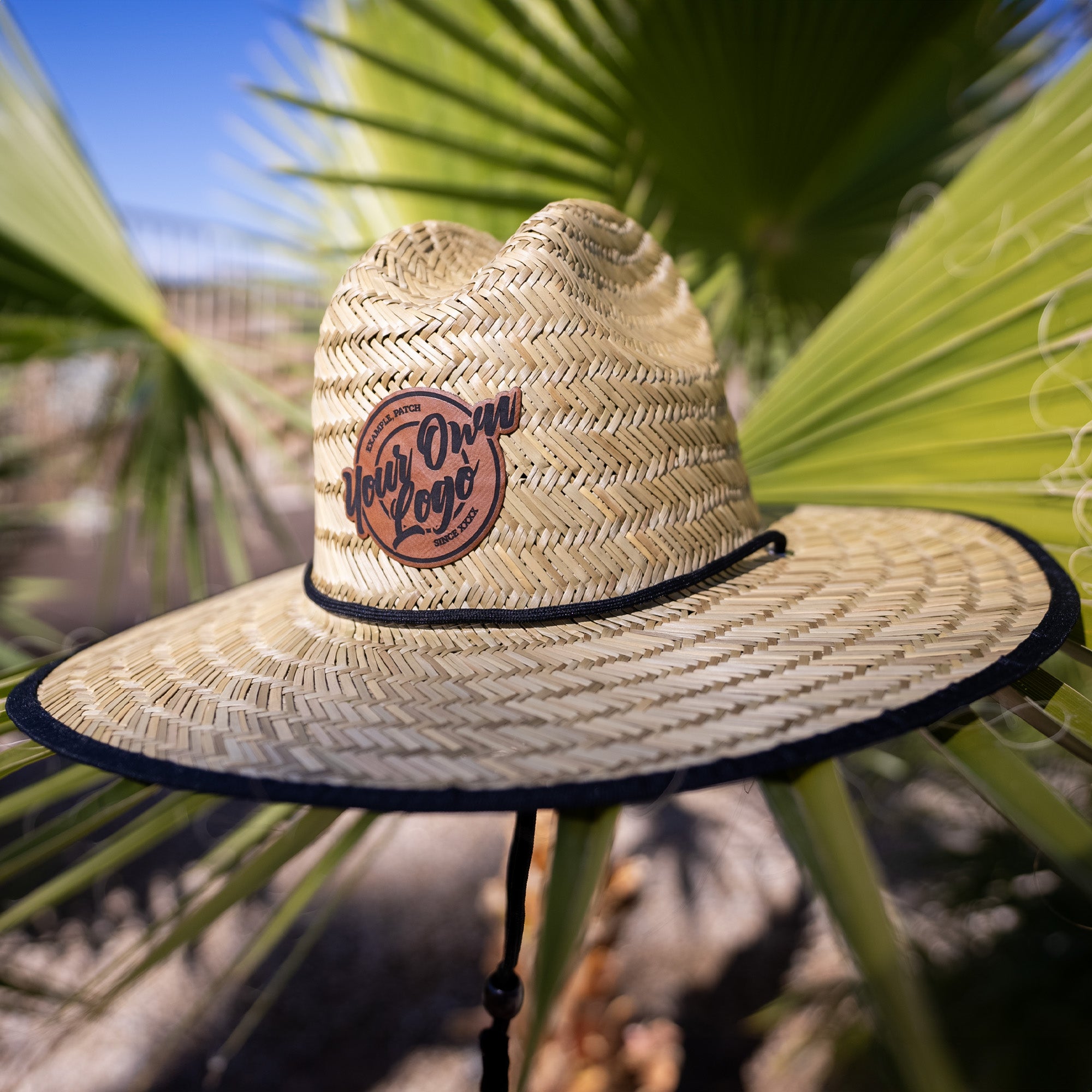 custom logo sun hat straw lifeguard vacation summer cap mom mother dad father gift corporate branding leather patch engraved protection