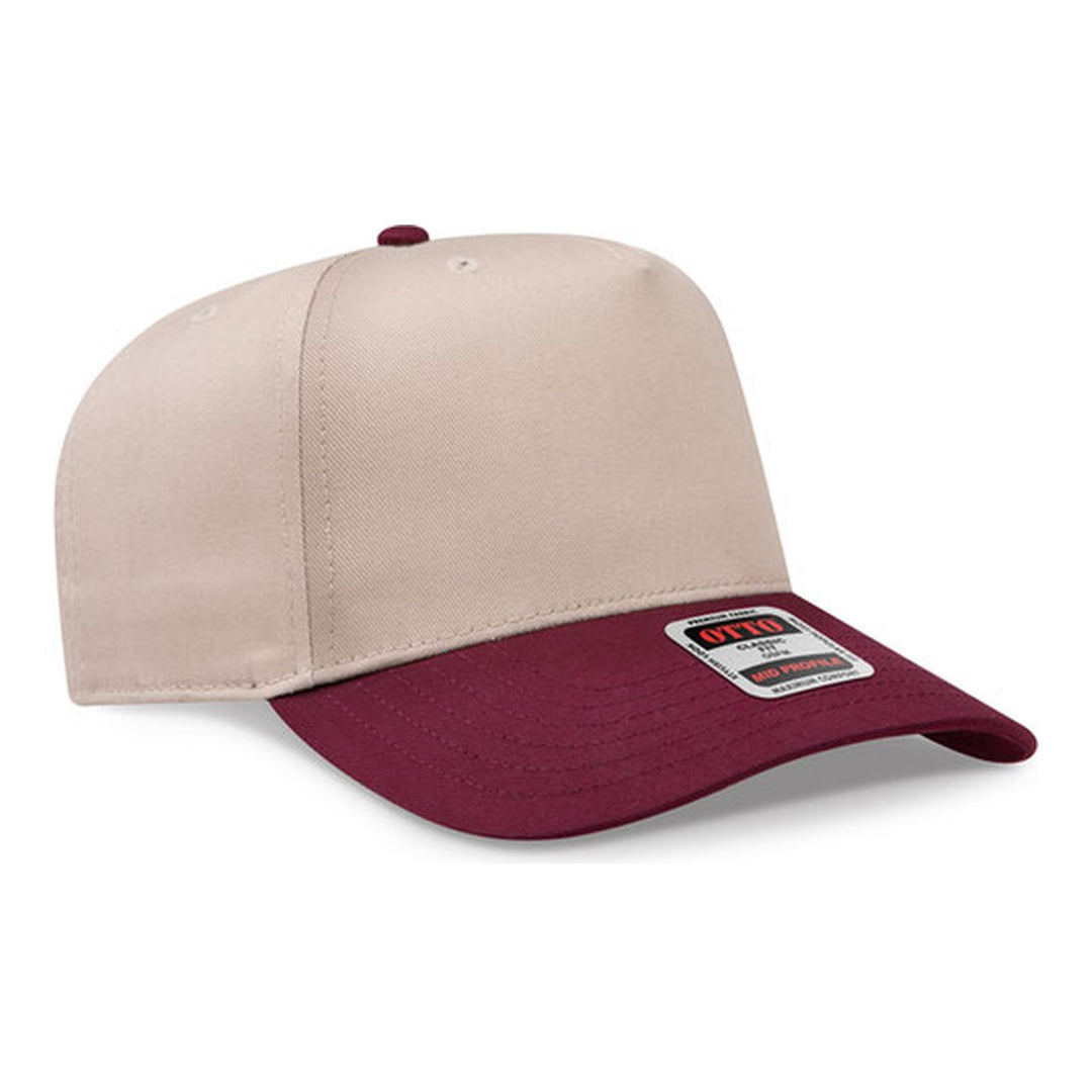 OTTO 31-069 snapback cap with taupe crown and maroon visor