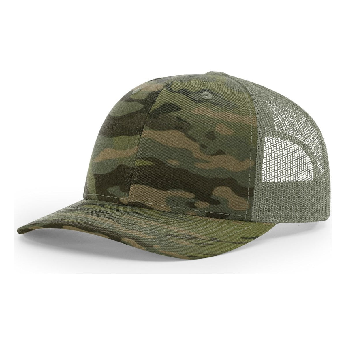 Richardson 112PT tactical trucker hat in MultiCam Tropic with loden mesh back