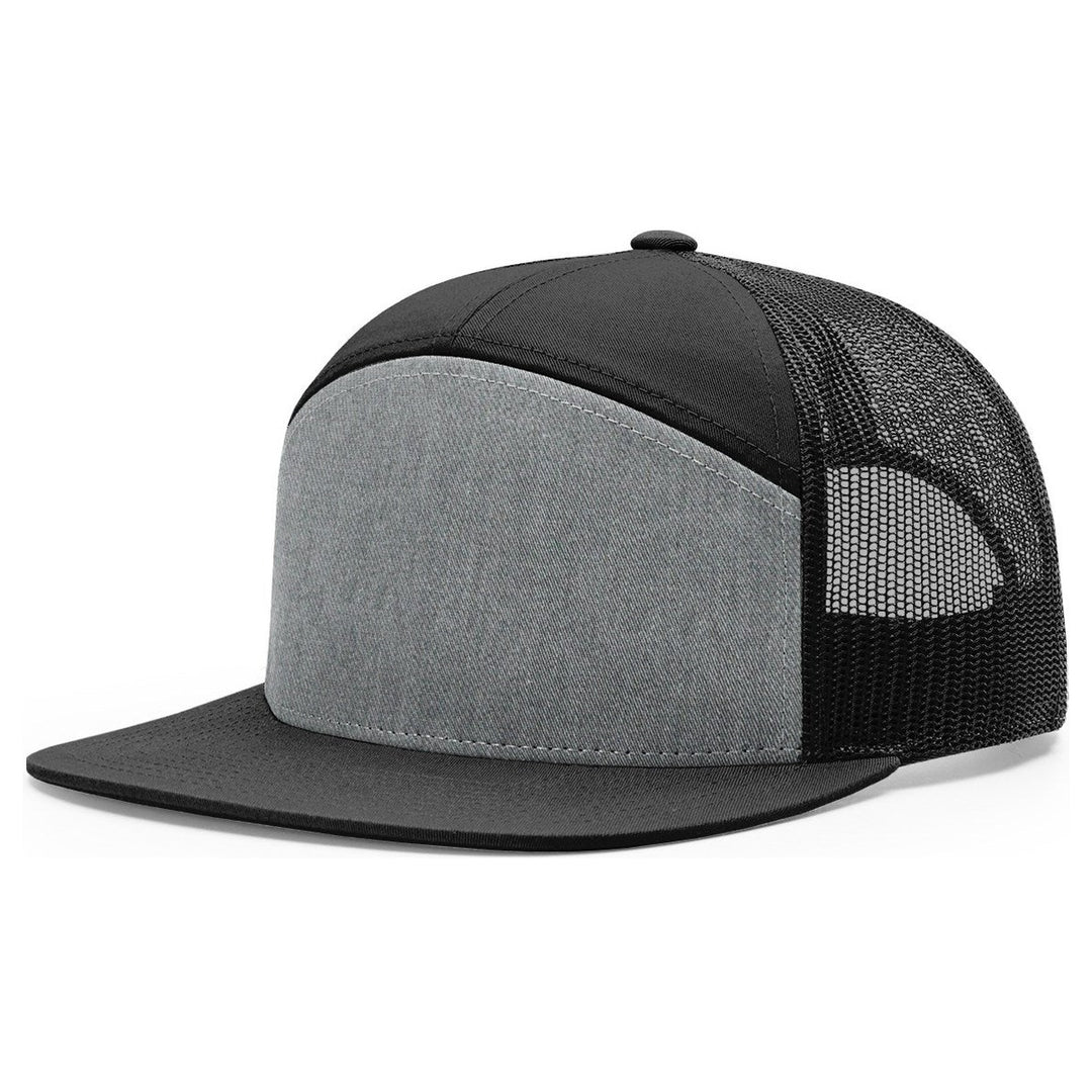 Richardson 168 seven panel flat bill trucker hat in Heather Grey with black mesh