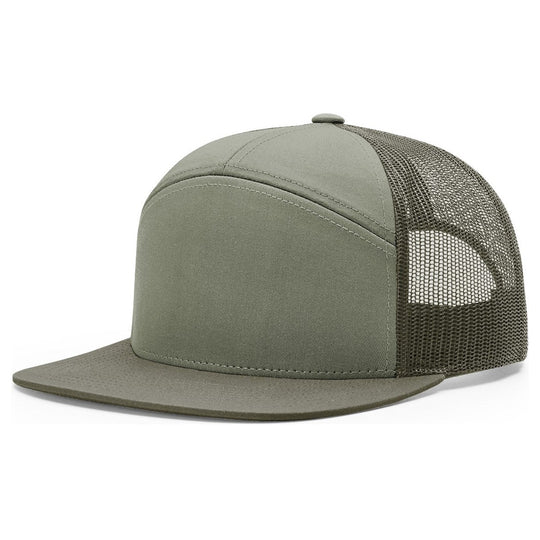 Richardson 168 seven panel flat bill trucker hat in Loden