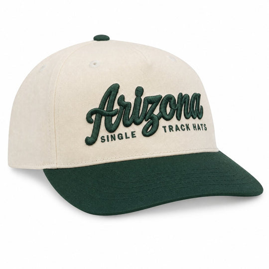 Arizona Single Track Hats 3D puff embroidered OTTO snapback, cream crown with green bill