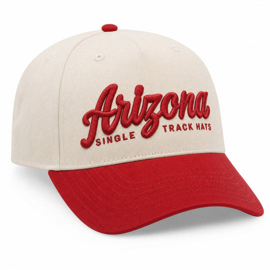 Arizona Single Track Hats 3D puff embroidered OTTO snapback, cream crown with red bill