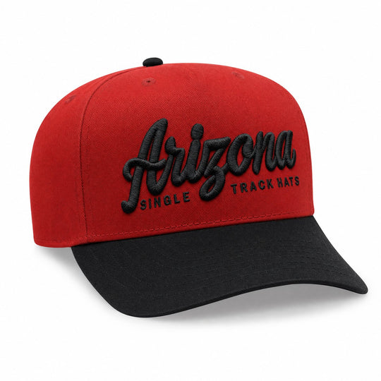 Arizona Single Track Hats 3D puff embroidered OTTO snapback, red crown with black bill
