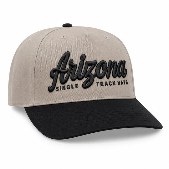 Arizona Single Track Hats 3D puff embroidered OTTO snapback, taupe crown with black bill