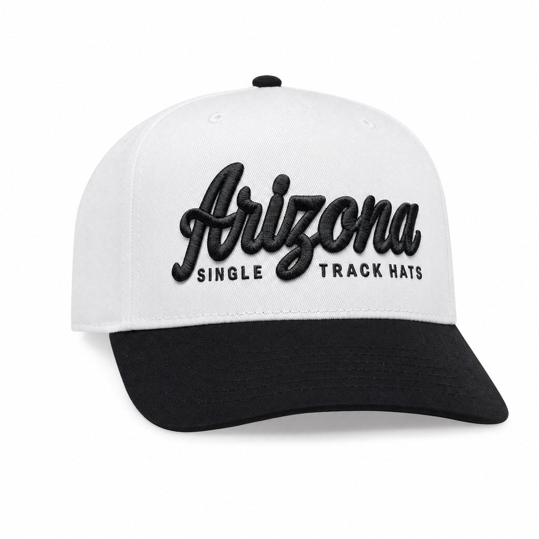 Arizona Single Track Hats 3D puff embroidered OTTO snapback, white crown with black bill