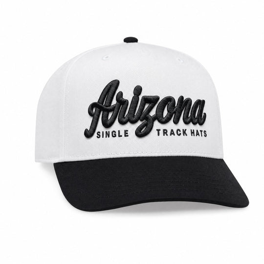 Arizona Single Track Hats 3D puff embroidered OTTO snapback, white crown with black bill