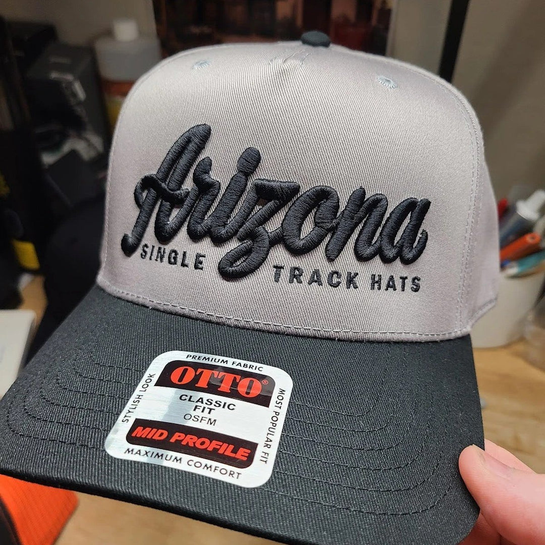 Arizona Single Track Hats 3D puff embroidery on an OTTO Classic Fit mid profile hat